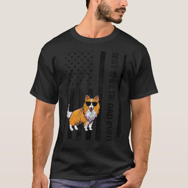 T-shirt Meilleure Sheltie Papa Ever USA Drapeau Funny Shet (Devant)