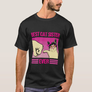 T-shirt Meilleure Sœur Chat Ever Rétro Mignon Chat Coup de