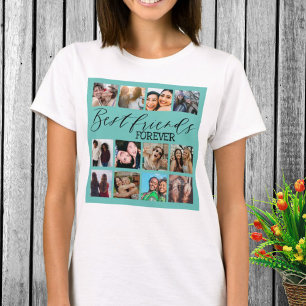 T-shirt Meilleurs amis modernes Collage photo sarcelle