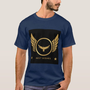 T-shirt Meilleurs Vœux Imprimé Image Aigle Doré Bleu Marin
