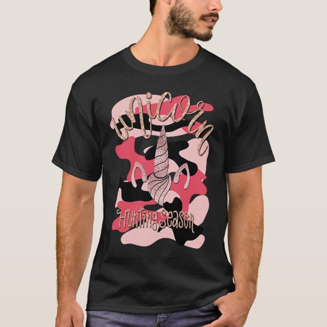 T-shirt Mel F Arts Pink Camouflage Unicorn Hunting Season (Devant)