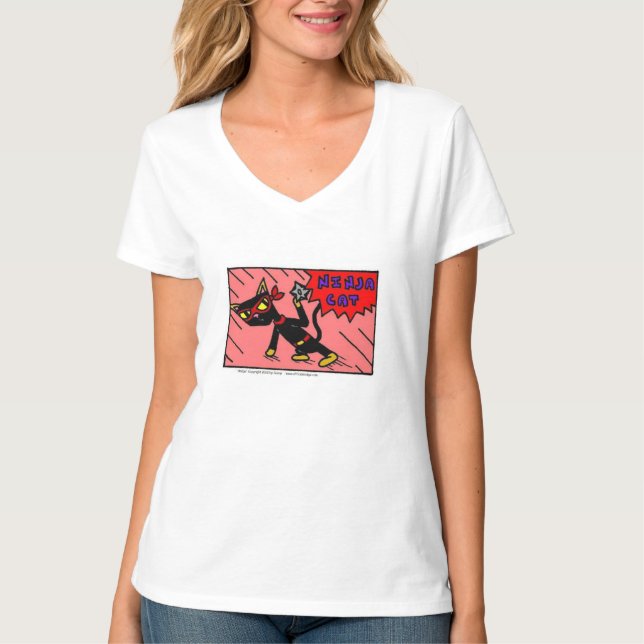 T-Shirt Mel "NINJA CAT" Femme V-Neck (Devant)