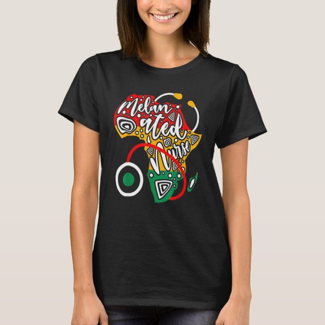 T-shirt Melanated Nurse African Flag Stethoscope Black His (Devant)