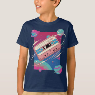 T-shirt Mélange cosmique - Cassette rétro flottant dans l'