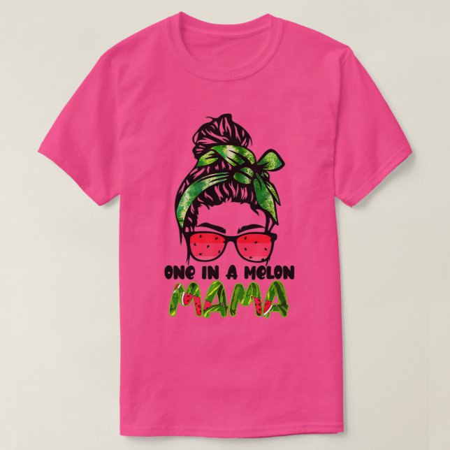 T-shirt Mélange Dans Un Melon Mama Messy Bun Watermelon Ét (Design devant)