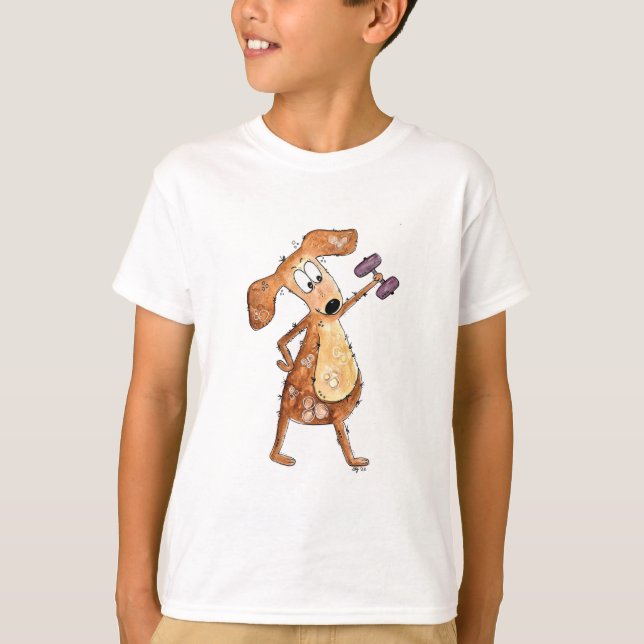 T-shirt Mélange Whimsical Brown Chien Poids de levage (Devant)