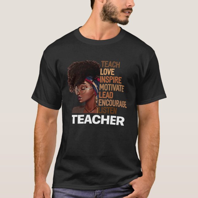 T-shirt Melanin Afro Enseignant Enseignant Motivé Plomb En (Devant)
