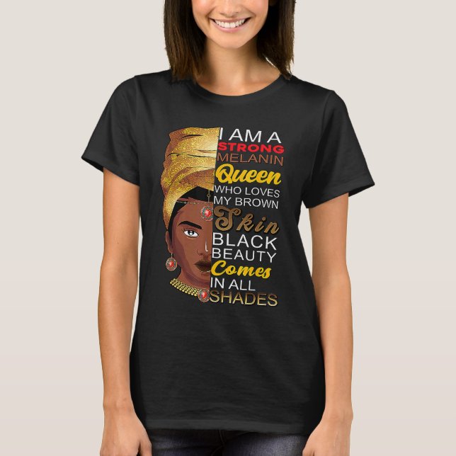 T-shirt Melanin Queen African American Strong Black Natura (Devant)