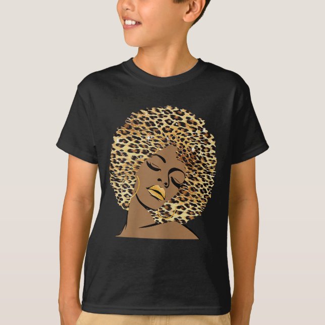 T-shirt Melanin Queen Leopard Afro Cheveux Africain Améric (Devant)