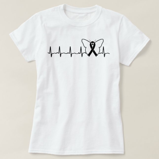 T-shirt Melanoma Cancer Awareness Heartbeat Butterfly Ribb (Design devant)