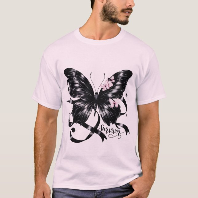 T-shirt Melanoma Survivor - Black Butterfly AwardT-shirt (Devant)