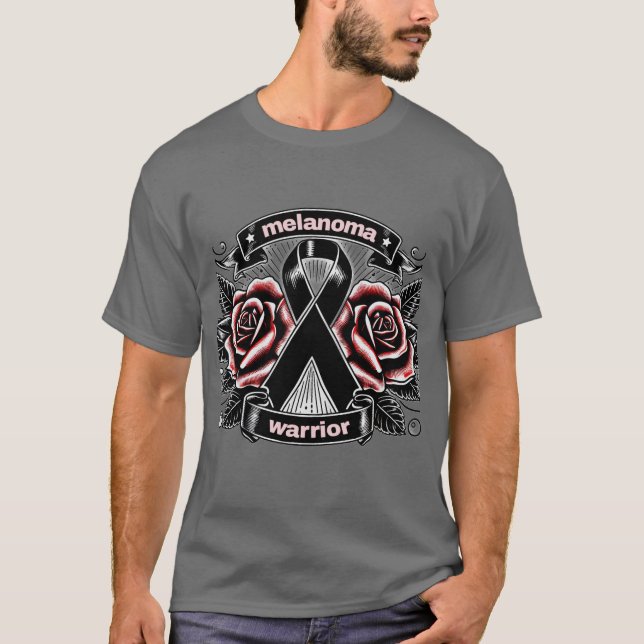 T-shirt Melanoma Warrior - Rose de tatouage & Ribbon AwaT- (Devant)