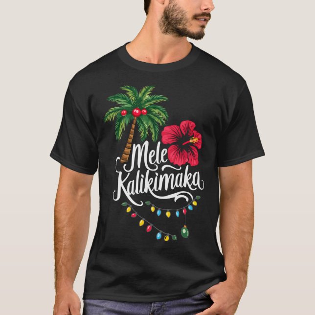 T-shirt Mele Kalikimaka Hawaii Santa Hawaiian Merry Christ (Devant)