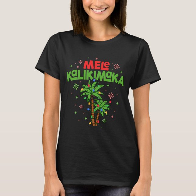 T-shirt Mele Kalikimaka Hawaiian Christmas Palm Tree Light (Devant)