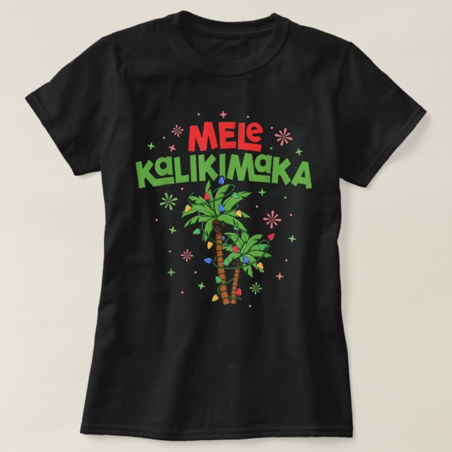 T-shirt Mele Kalikimaka Hawaiian Christmas Palm Tree Light (Design devant)
