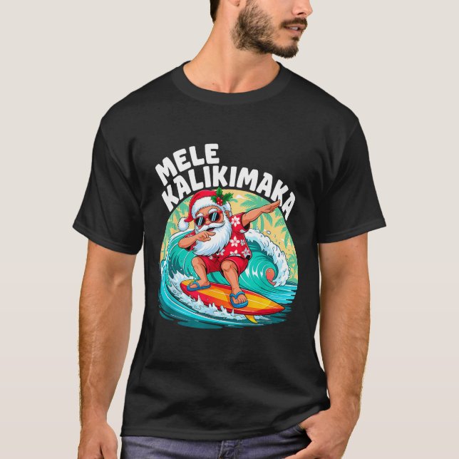 T-shirt Mele Kalikimaka Hawaiian Christmas Santa Surfing B (Devant)