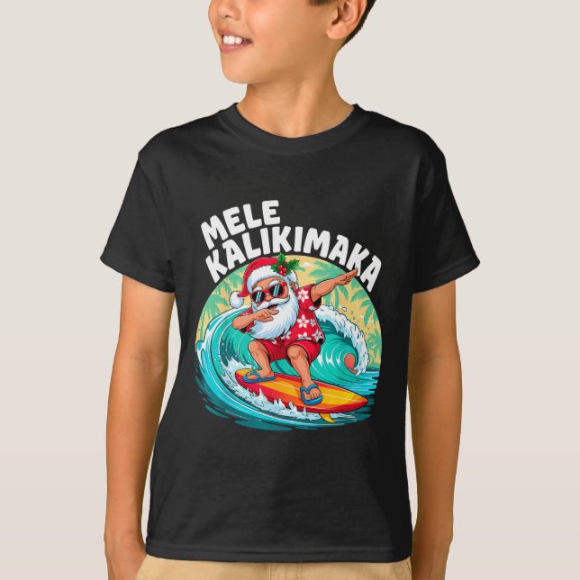 T-shirt Mele Kalikimaka Hawaiian Christmas Santa Surfing B (Devant)