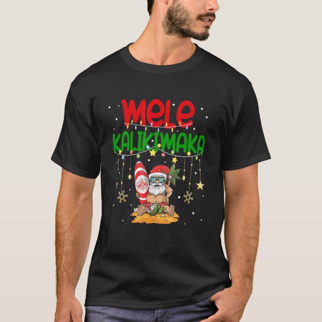 T-shirt Mele Kalikimaka Hawaiian Christmas Santa Surfing C (Devant)