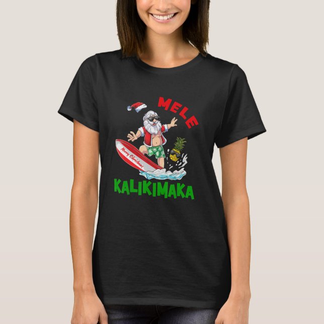 T-shirt Mele Kalikimaka Hawaiian Christmas Santa Surfing P (Devant)