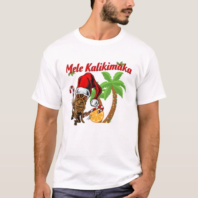 T-shirt Mele Kalikimaka Joyeux Noël Hawaïen Tiki God (Devant)