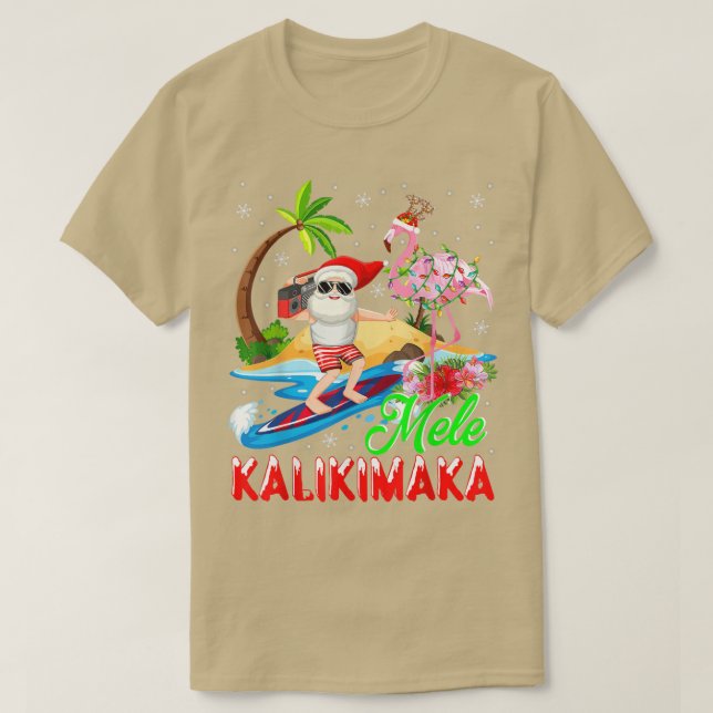 T-shirt Mele Kalikimaka Merry Xmas Flamant rose hawaïen Pè (Design devant)