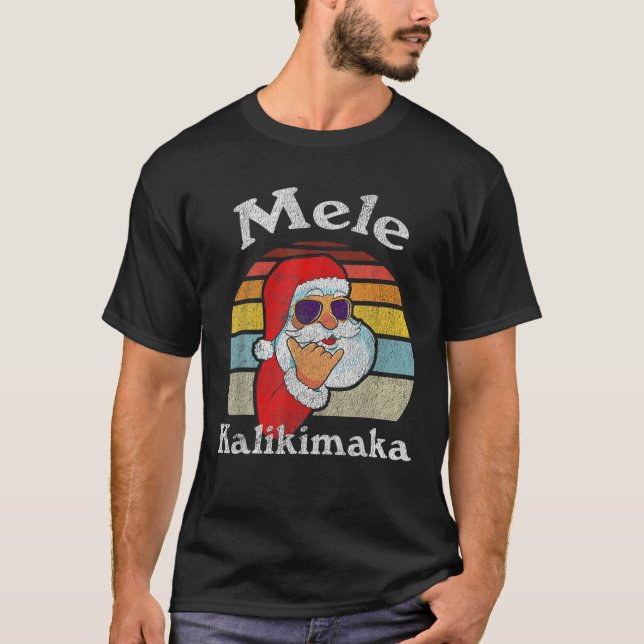 T-shirt Mele Kalikimaka Retro Noël Père Noël Shaka Hawaii (Devant)