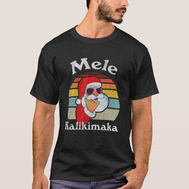 T-shirt Mele Kalikimaka Retro Noël Père Noël Shaka Hawaii (Devant)