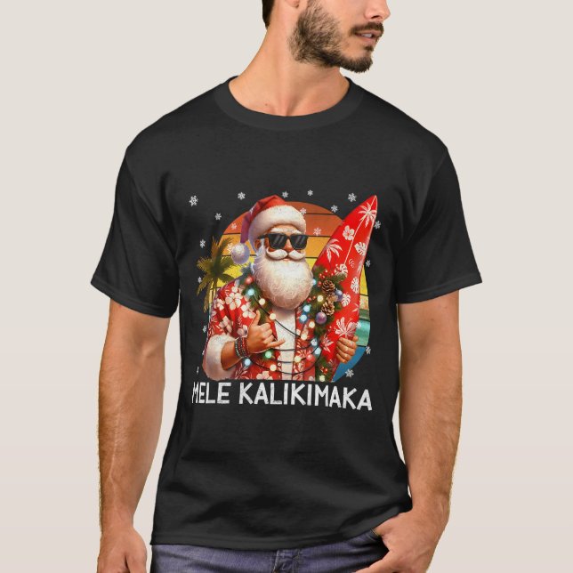 T-shirt Mele Kalikimaka Retro Santa Rock On Pjs Christmas  (Devant)