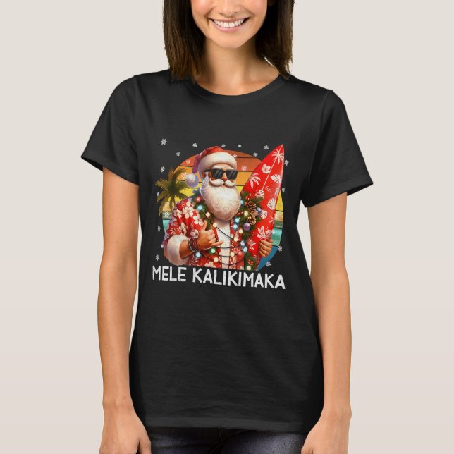 T-shirt Mele Kalikimaka Retro Santa Rock On Pjs Christmas  (Devant)