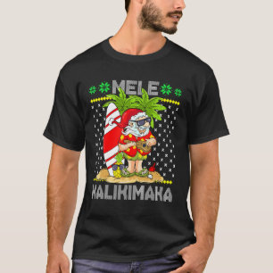 T-shirt Mele Kalikimaka Santa Claus Surfer Guitare Hawaïen