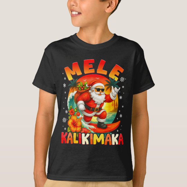T-shirt Mele Kalikimaka Santa Rock On Hawaii Christmas Xma (Devant)