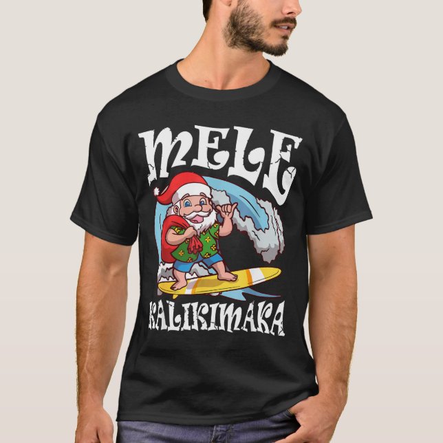 T-shirt Mele Kalikimaka Santa Surfing Hawaii Christmas  (Devant)