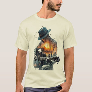 T-shirt Mélodie intérieure : Guitariste à double expositio