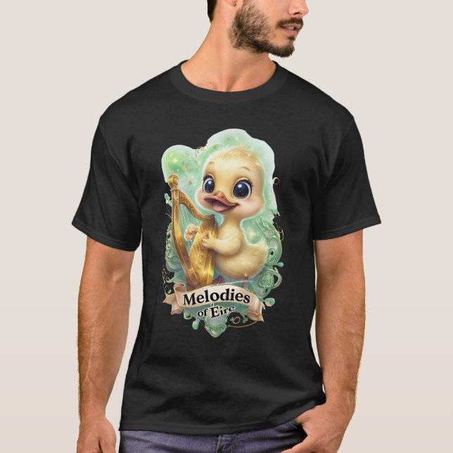 T-shirt Mélodies de l'Éire" Kawaii Canard Jouer une Harpe  (Devant)