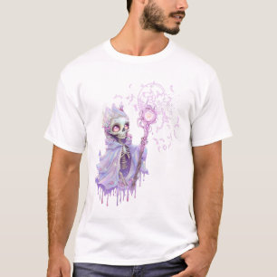 T-shirt Mélodies magiques du mignon squelette violet.
