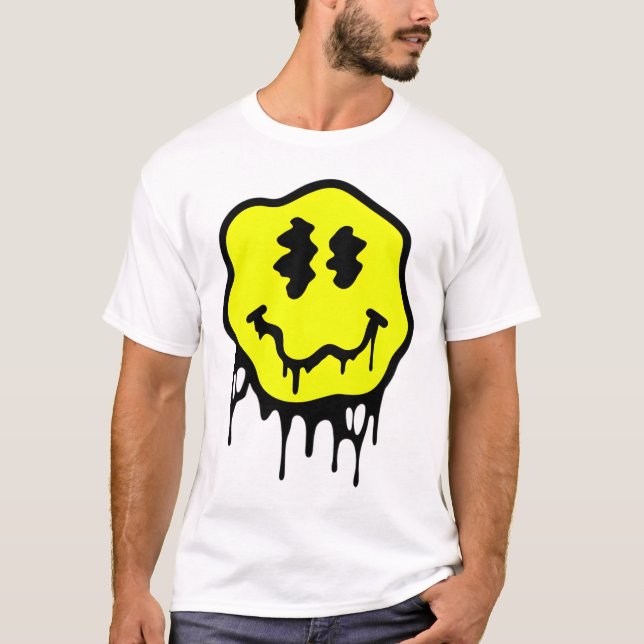 T-shirt "Melting graffiti Smiley Face - Trippy Yellow Drip (Devant)