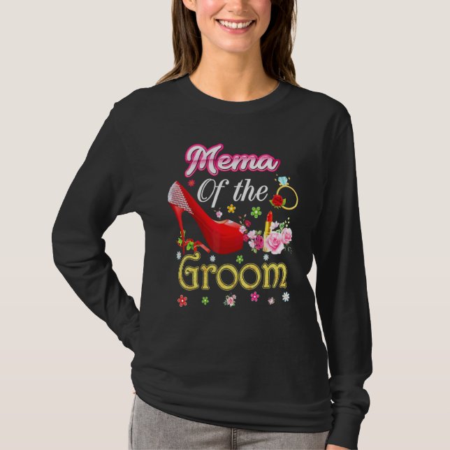 T-shirt Mema De La Groom Joyeux Mariage Flower Rose Chauss (Devant)