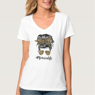 T-shirt Memaw Life Messy Cheveux Bun Leopard Femmes