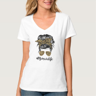 T-shirt Memaw Life Messy Cheveux Bun Leopard Femmes