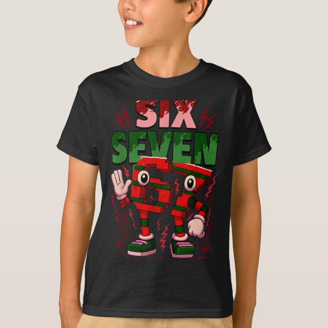 T-shirt Meme 6 7 Six Seven Italian Brainrot Christmas Red  (Devant)