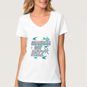 T-shirt Mémé a du rizz — Pop sarcelle et rose atomique