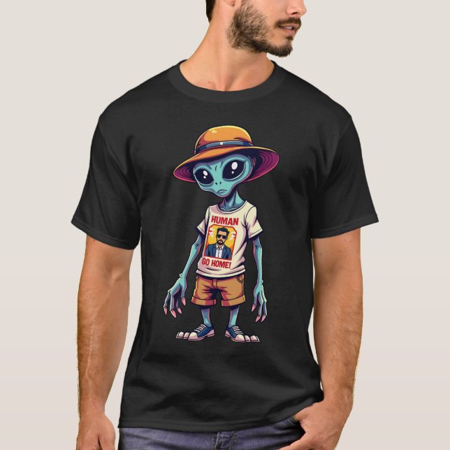 T-shirt Mème Alien amusant "Human Go Home" Sci-Fi (Devant)