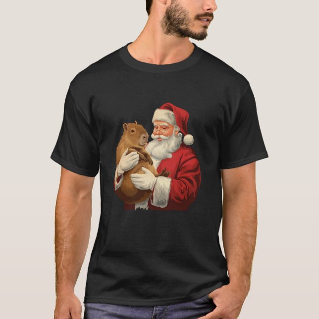 T-shirt Mème amusant Capybara Lover Noël Père Noël Holding (Devant)