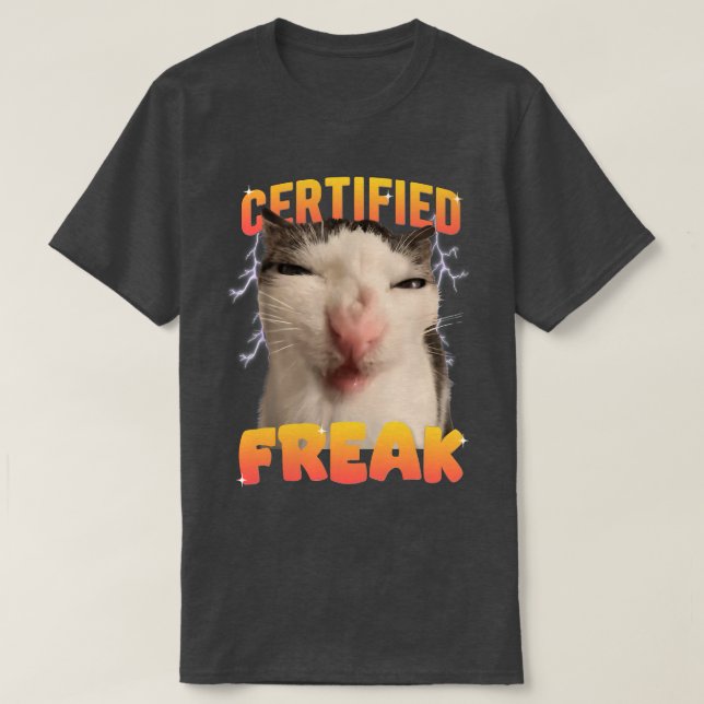 T-shirt Mème Cat Certifié Freak Eat Cement Cursed Cat Fun (Design devant)