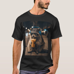 T-shirt Mème d'animal drôle raton laveur buvant du café gl