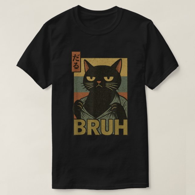 T-shirt Mème de chat Bruh esthétique d'anime japonais (Design devant)