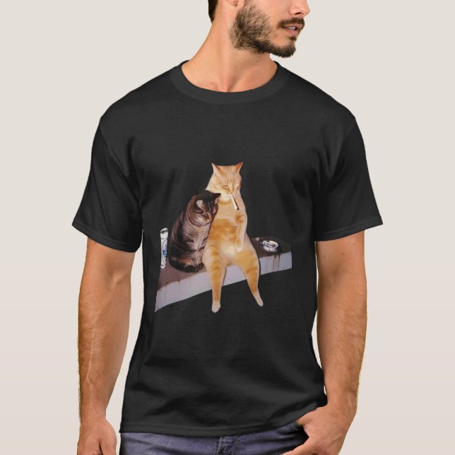 T-shirt Mème de chat Chat fumant une cigarette (Devant)