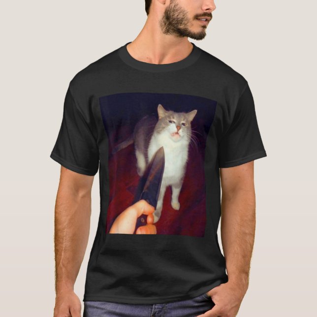 T-shirt Mème de chat de couteau drôle  (Devant)