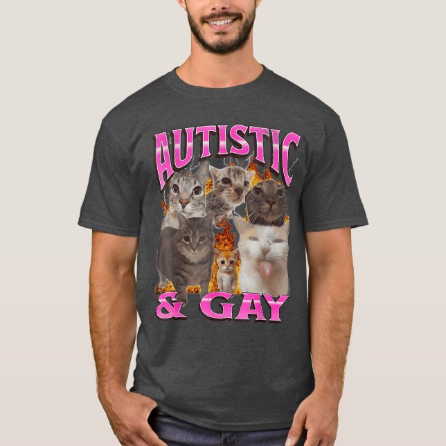 T-shirt Mème de chat drôle autiste et gay Bootleg rétro (Devant)