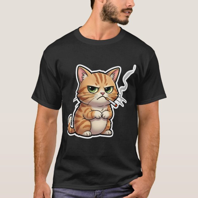 T-shirt Mème de chat drôle et cool qui fume une cigarette (Devant)